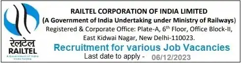 RailTel Job Vacancy Recruitment 2023